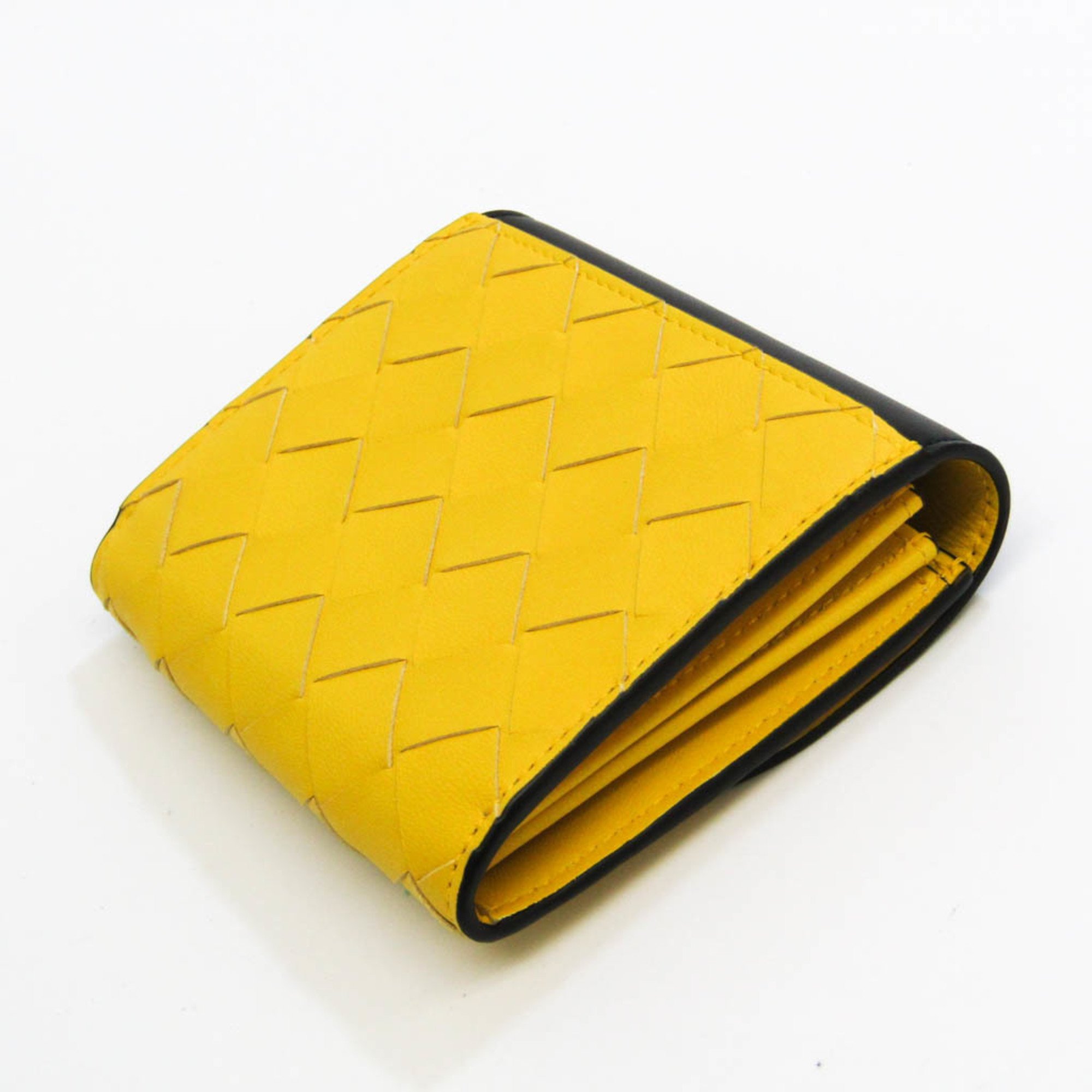 Bottega Veneta Intrecciato 577841 Women,Men Leather Wallet (bi-fold) Black,Yellow