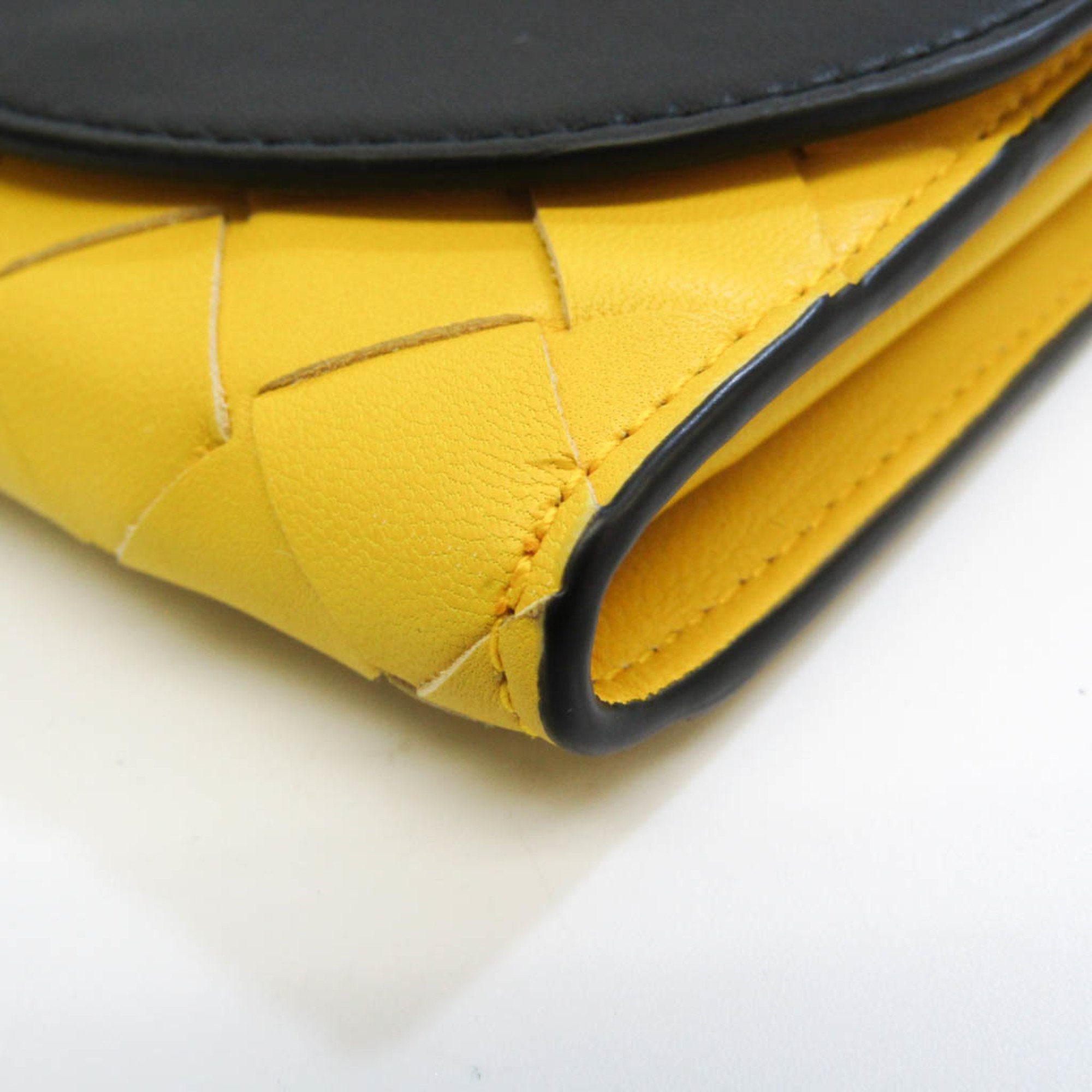 Bottega Veneta Intrecciato 577841 Women,Men Leather Wallet (bi-fold) Black,Yellow