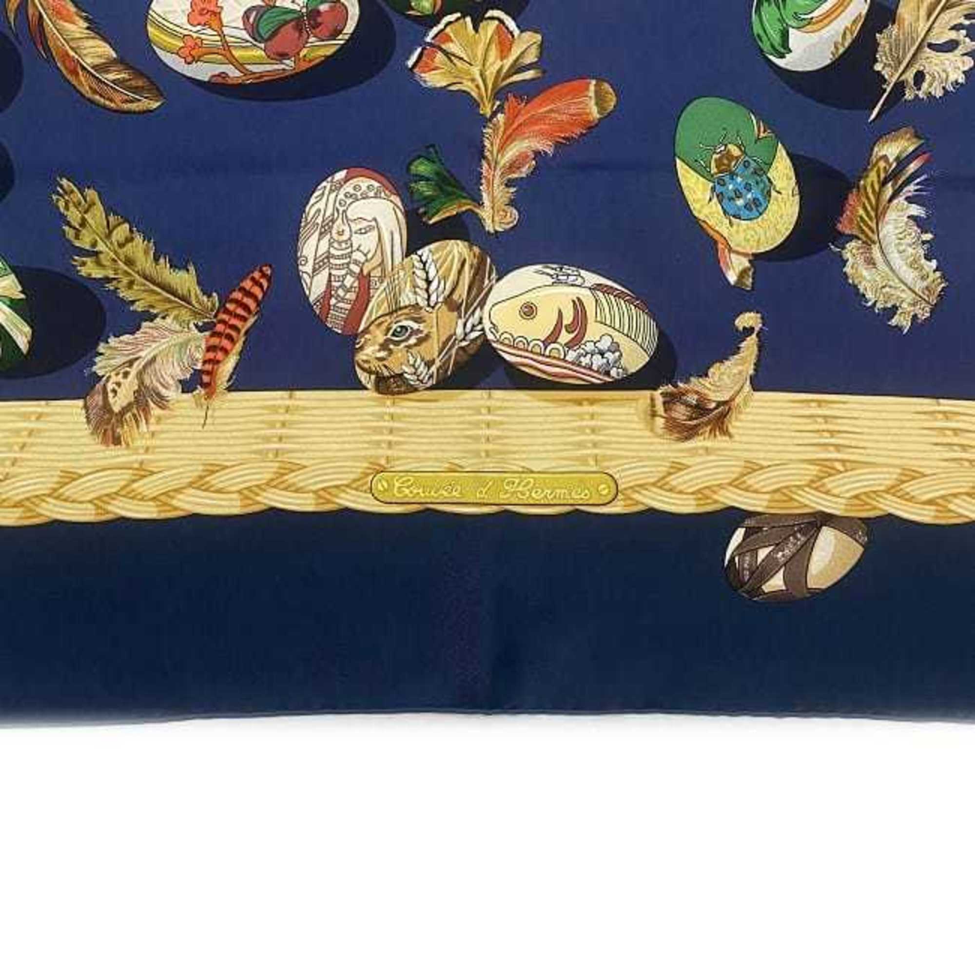 Hermes scarf muffler Carre 90 navy gold multicolor egg silk 100% HERMES large size COUVEE D ladies fashion dark blue