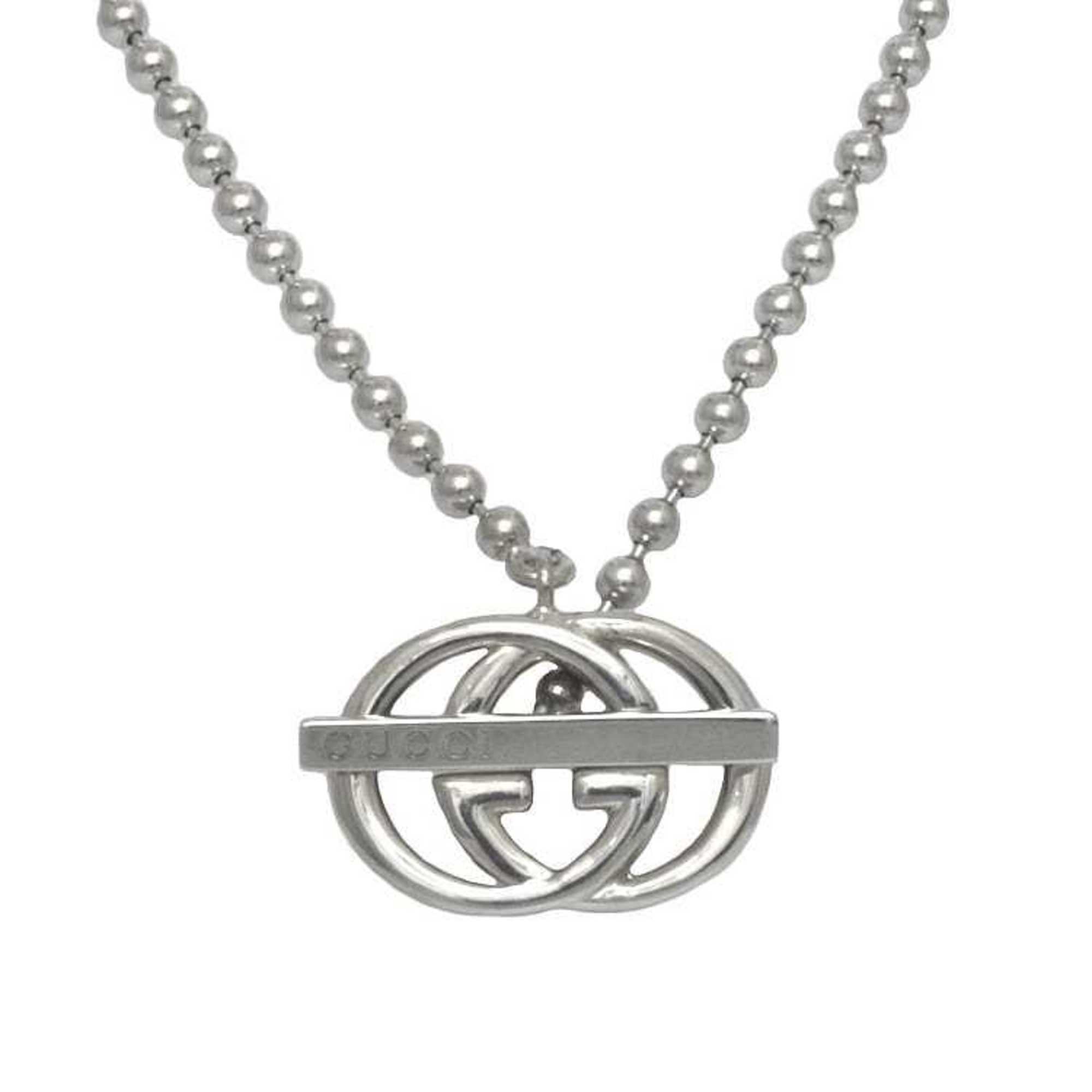 Gucci ball chain necklace sterling silver interlocking Ag 925 GUCCI GG double G bar women's men's unisex pendant