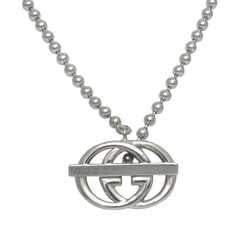 Gucci ball chain necklace sterling silver interlocking Ag 925 GUCCI GG double G bar women's men's unisex pendant