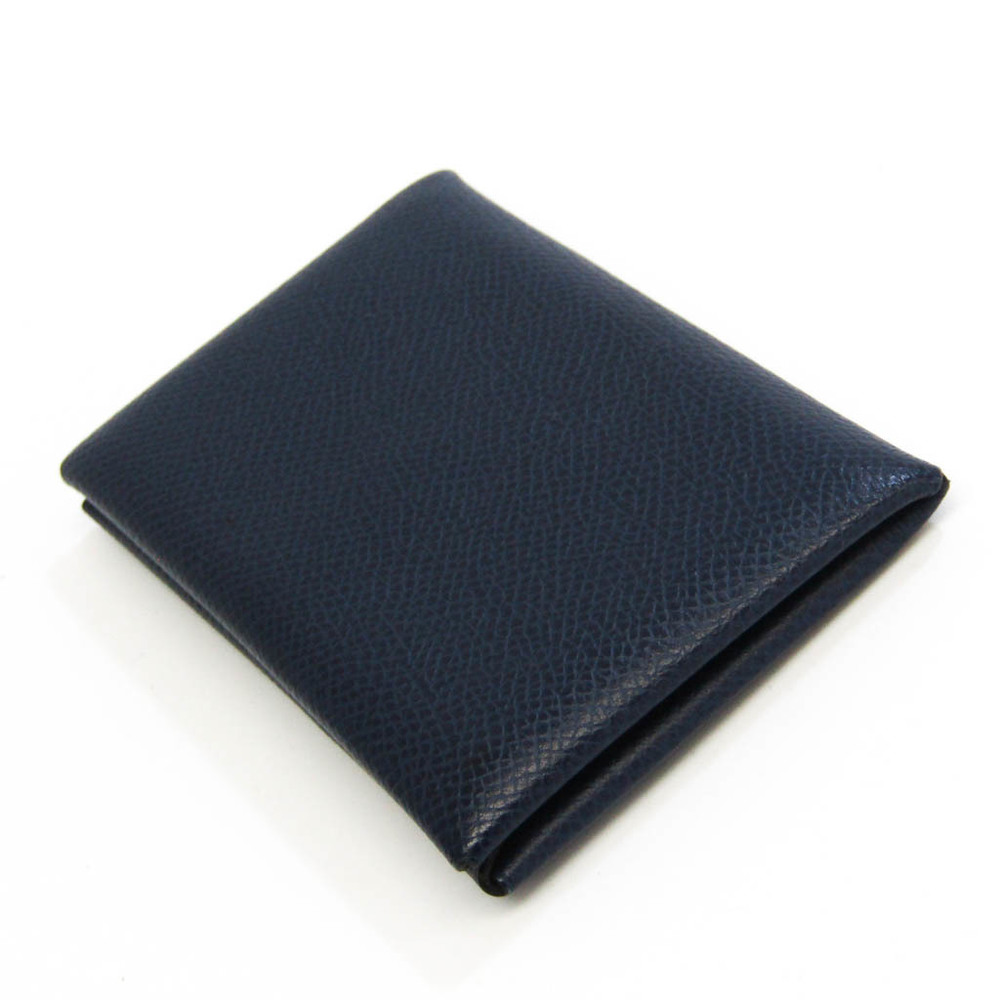 Hermes Calvi Epsom Leather Card Case Blue Nuit