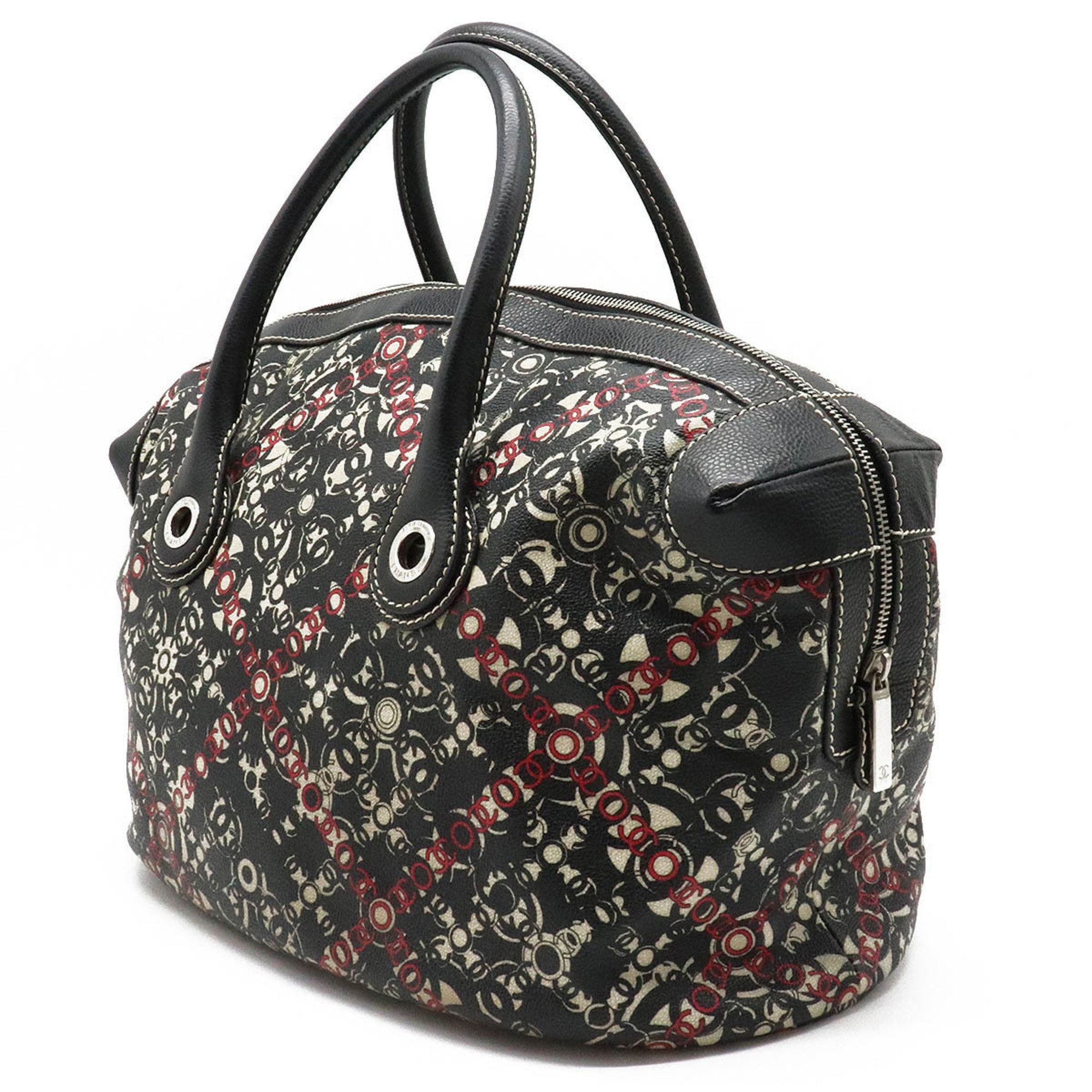 CHANEL Chanel Coco handbag Boston bag PVC leather black beige red