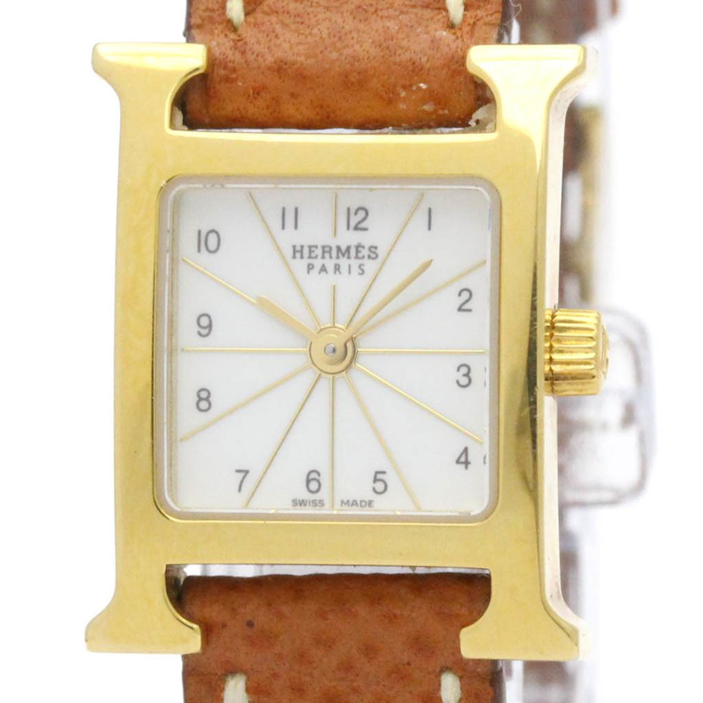 HERMES H Watch Gold Plated Leather Quartz Ladies Watch HH1.101 BF557784