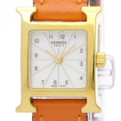 HERMES H Watch Gold Plated Leather Quartz Ladies Watch HH1.101 BF557783