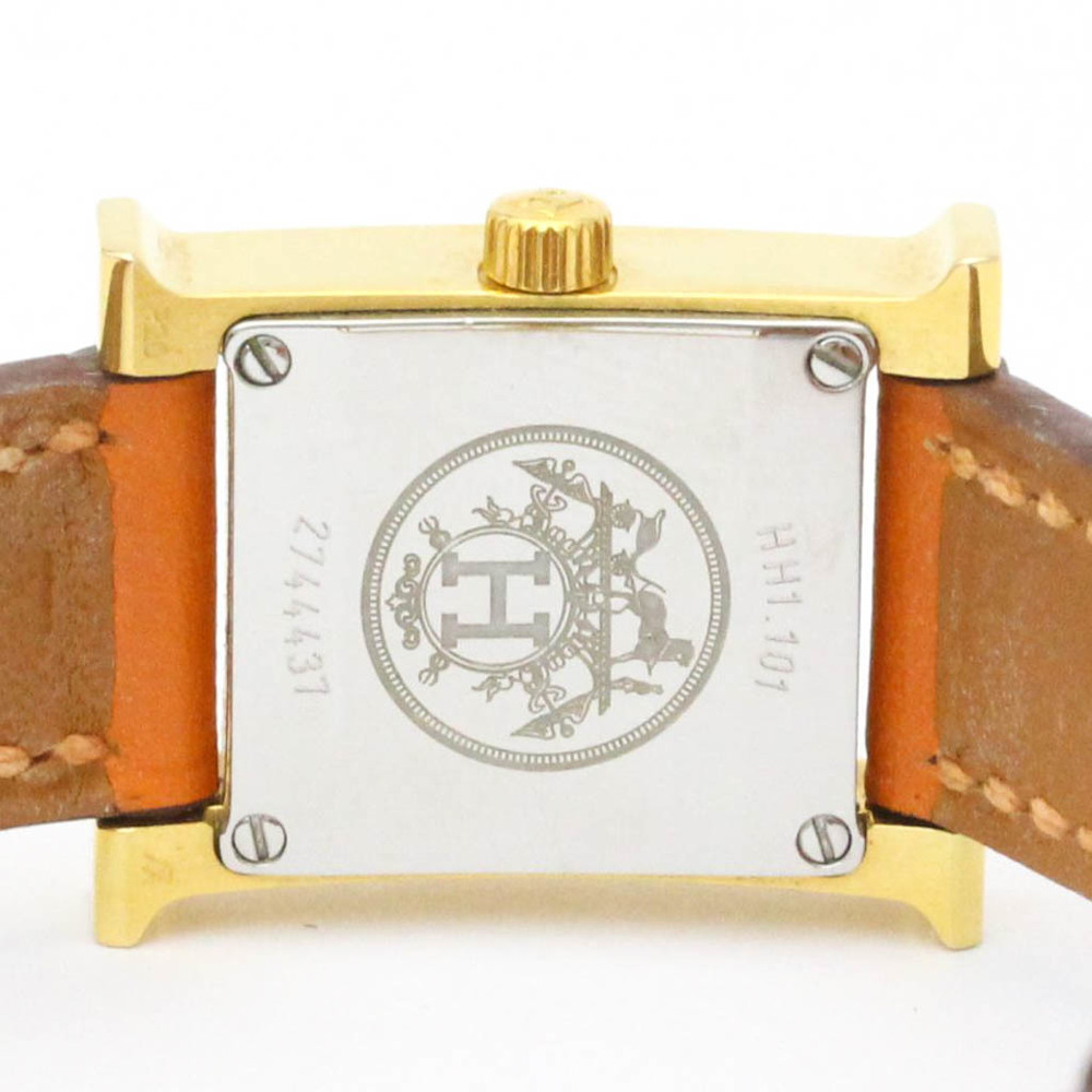 HERMES H Watch Gold Plated Leather Quartz Ladies Watch HH1.101 BF557783