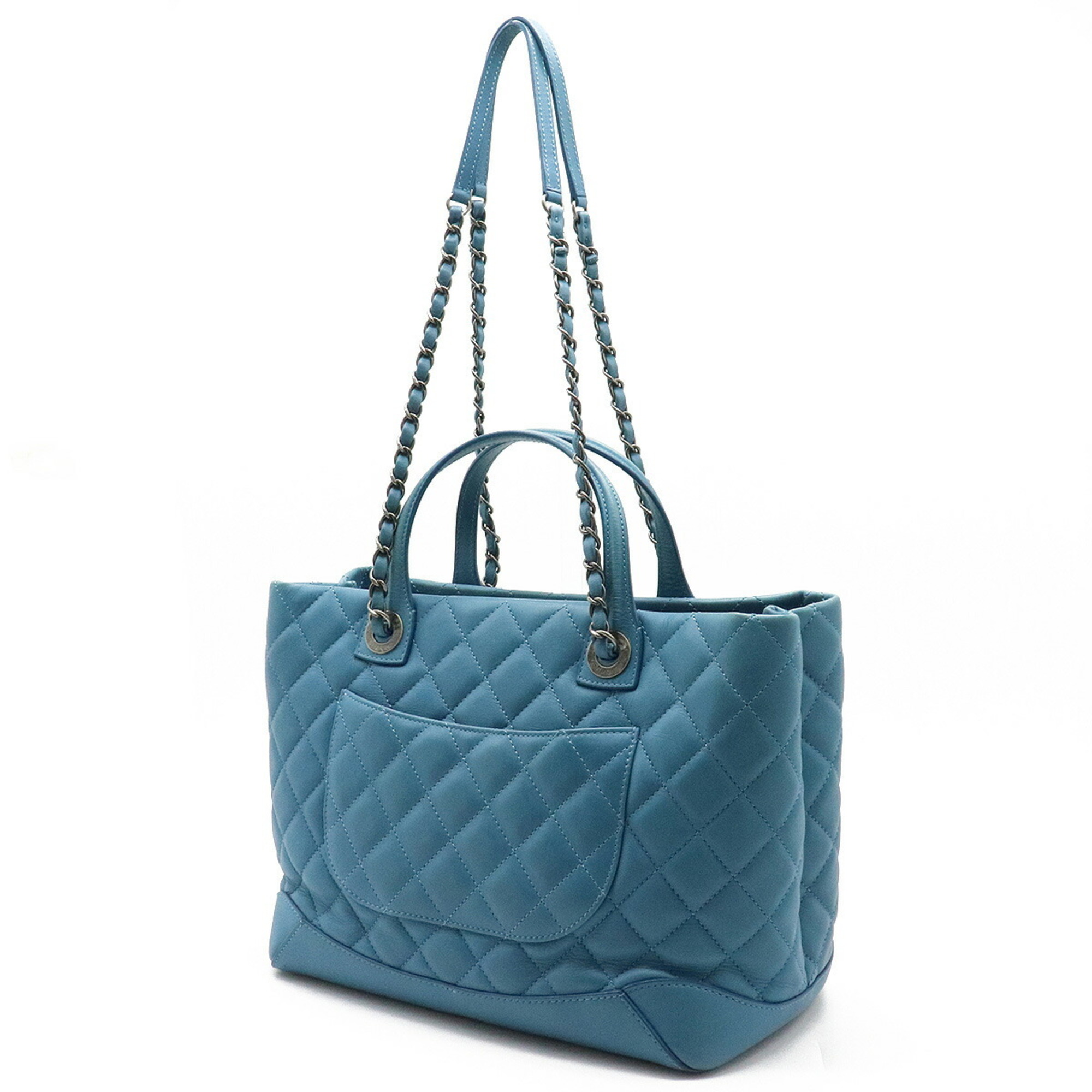 CHANEL Chanel matelasse here mark handbag tote bag shoulder chain leather blue