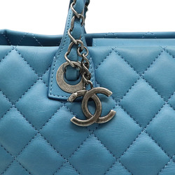 CHANEL Chanel matelasse here mark handbag tote bag shoulder chain leather blue