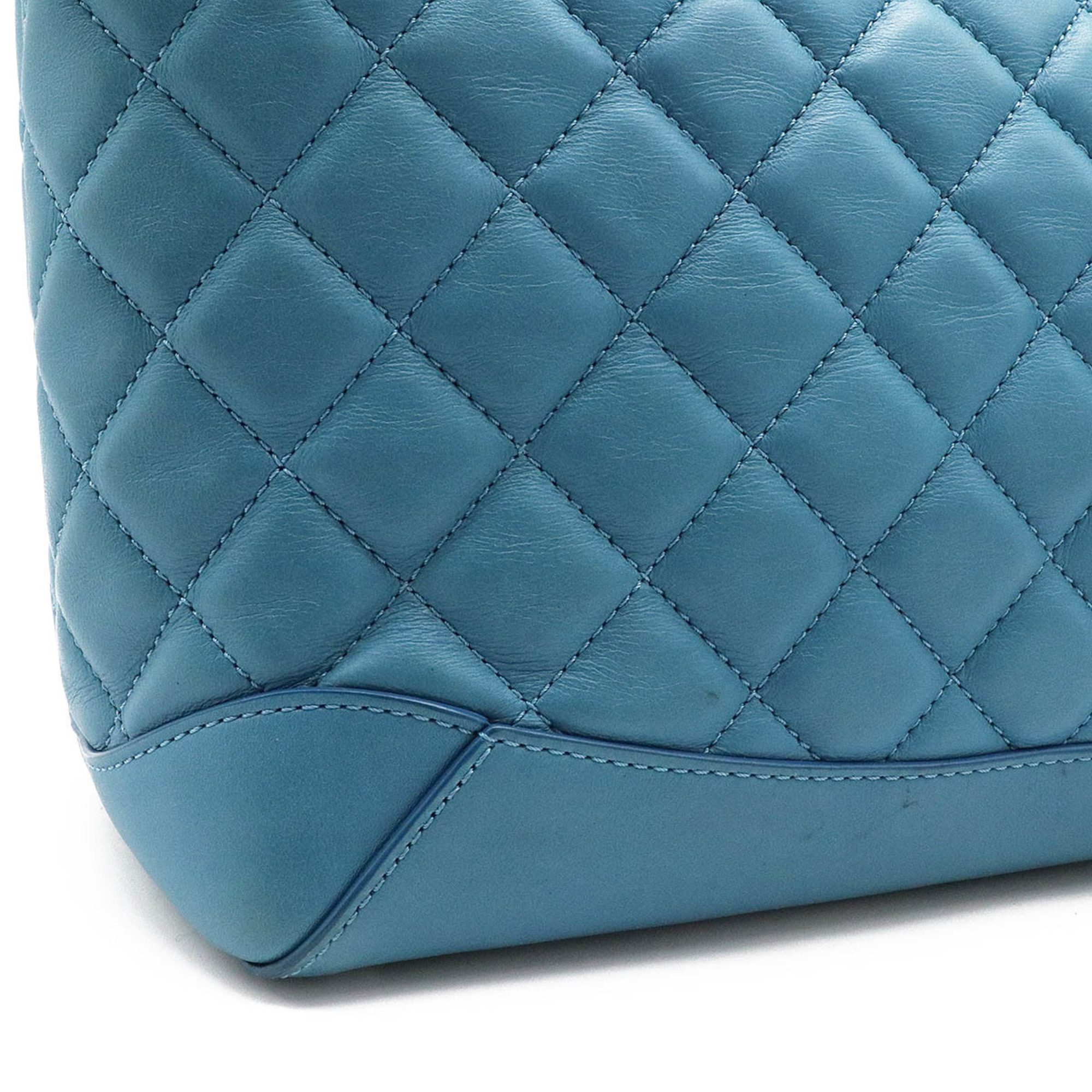 CHANEL Chanel matelasse here mark handbag tote bag shoulder chain leather blue
