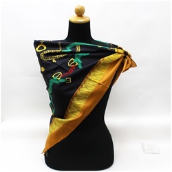 Celine silk scarf muffler black x beige belt pattern CELINE ladies with paper case