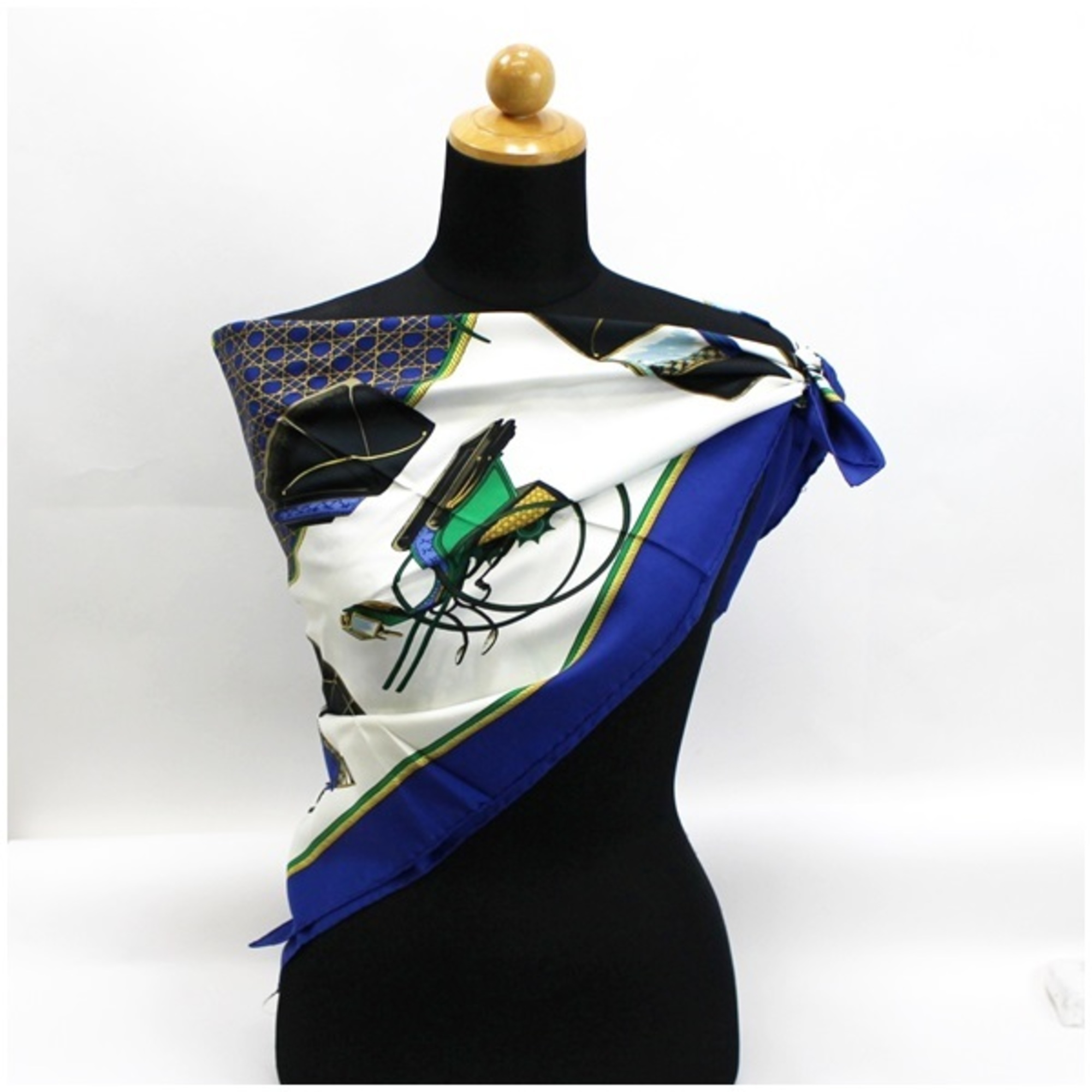 Hermes Silk Scarf Muffler Carre 90 LES A VOITURES TRANSFORMATION (Foldable hooded carriage) Navy HERMES Women's