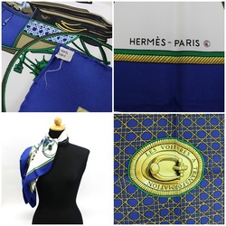 Hermes Silk Scarf Muffler Carre 90 LES A VOITURES TRANSFORMATION (Foldable hooded carriage) Navy HERMES Women's