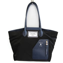 A.D.M.J Women's Nylon,Leather Tote Bag Black,Navy