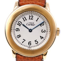 Cartier Mastrond Vermeil Silver 925 x Leather Brown Quartz Analog Display Women's Beige Dial Watch