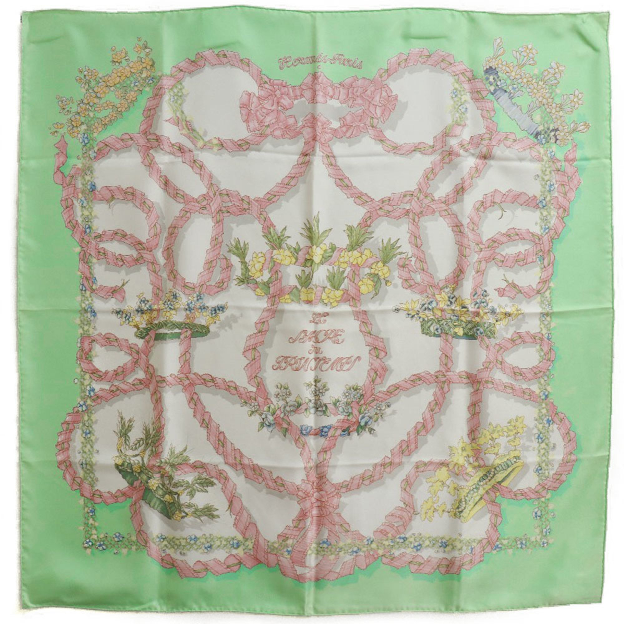 Hermes Carre 90 LE SACRE du PRINTEMPS Spring Festival Silk Green Women's Scarf