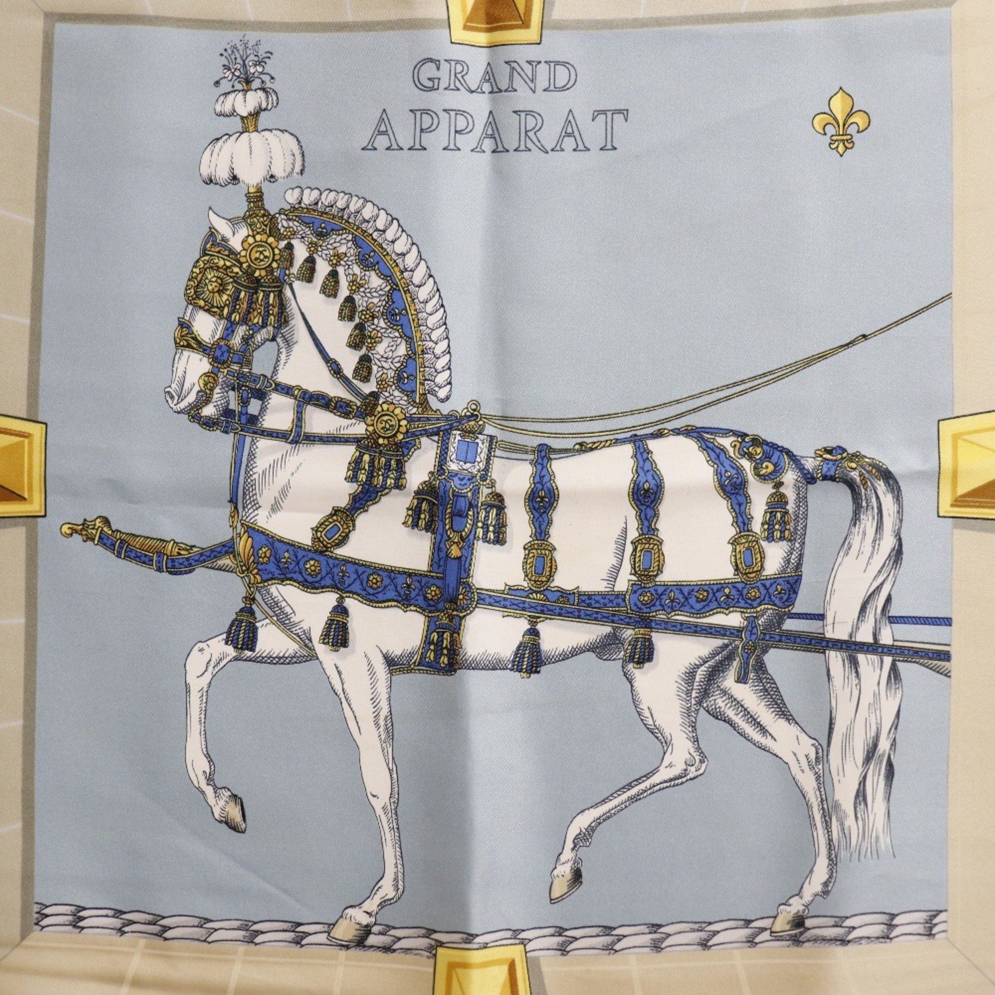 Hermes Carre 90 GRAND APPARAT Dressed Horse Silk Blue Women's Scarf