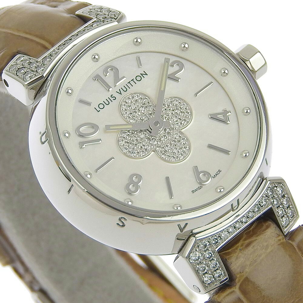 Louis Vuitton Tambour Q121P Stainless Steel & Leather with Diamond Quartz  28mm Womens Watch, Louis Vuitton