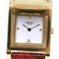 Hermes Medor Gold Plated x Leather 〇W Quartz Analog Display Women's White Dial Watch