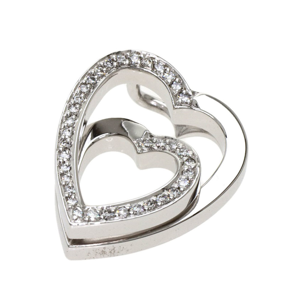 Cartier interlaced heart diamond pendant top K18 white gold ladies