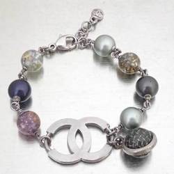 CHANEL Bracelet Coco Mark Metal/Glass Stone Silver/Multicolor Ladies