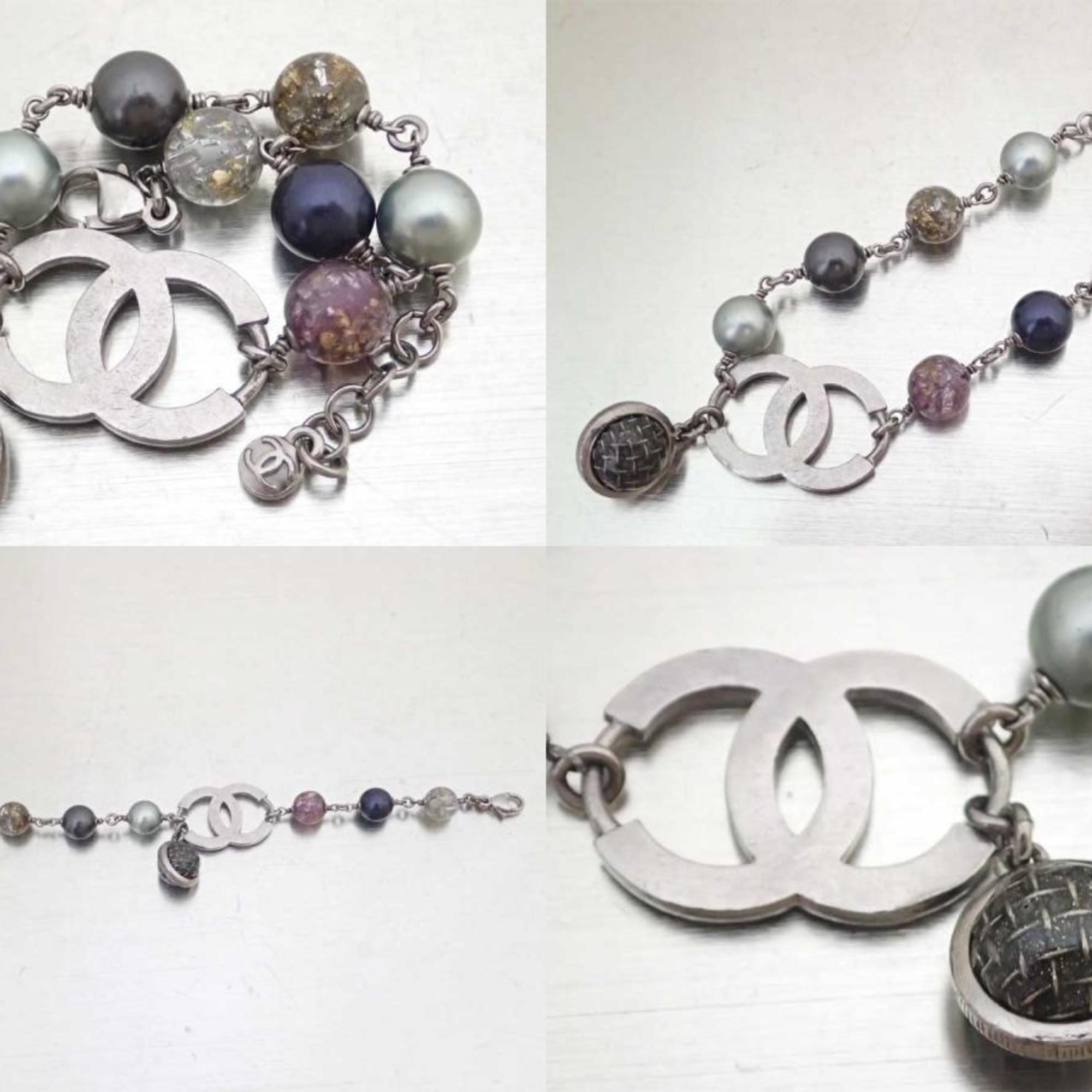 CHANEL Bracelet Coco Mark Metal/Glass Stone Silver/Multicolor Ladies