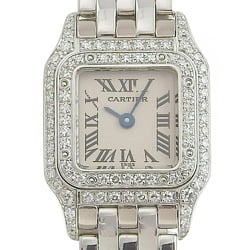 Cartier Mini Panthère Diamond Bezel WF3210F3 K18 White Gold x Quartz Analog Display Women's Silver Dial Watch