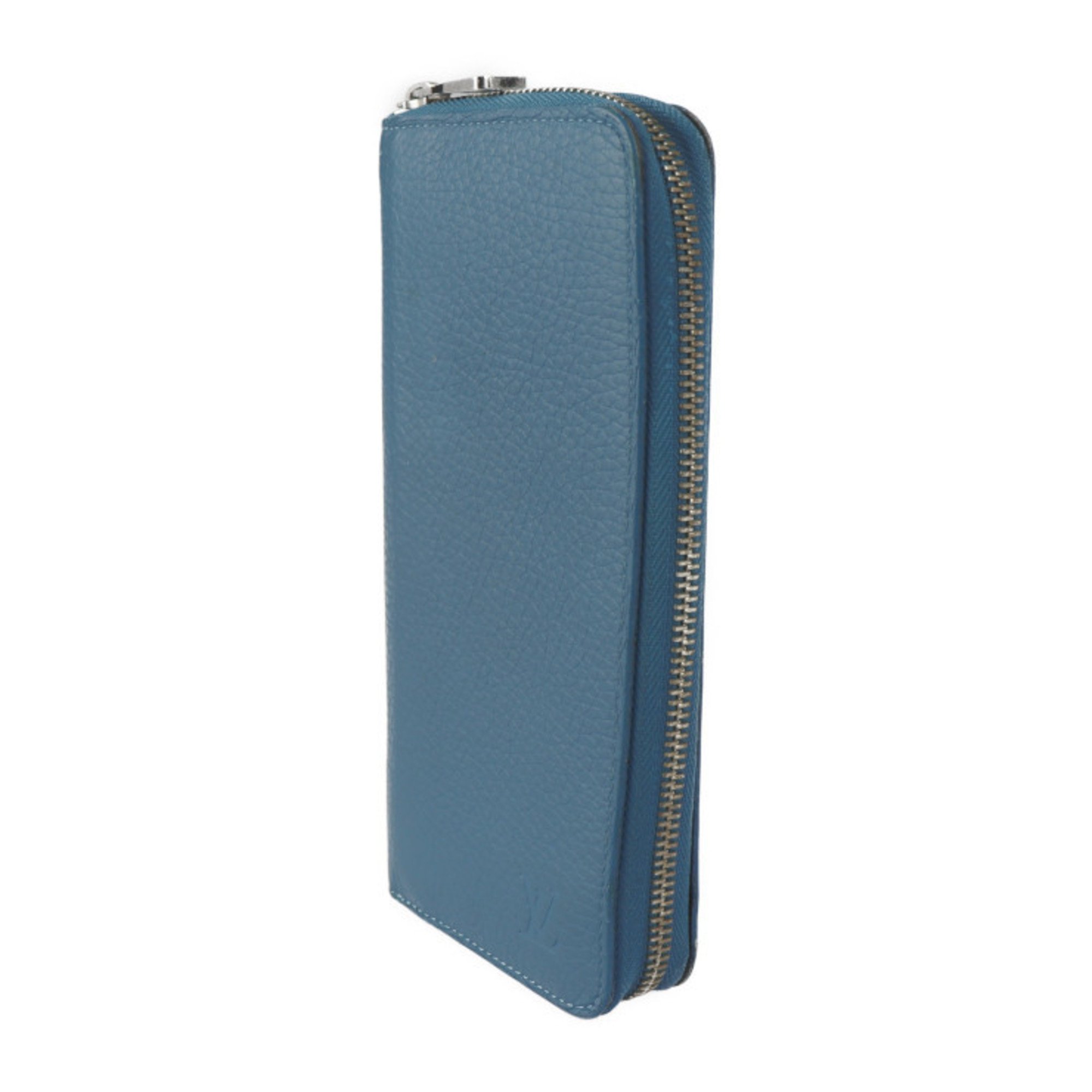 LOUIS VUITTON Louis Vuitton Zippy Wallet Vertical Long M58411 Taurillon Leather Blue Silver Hardware Round Zipper