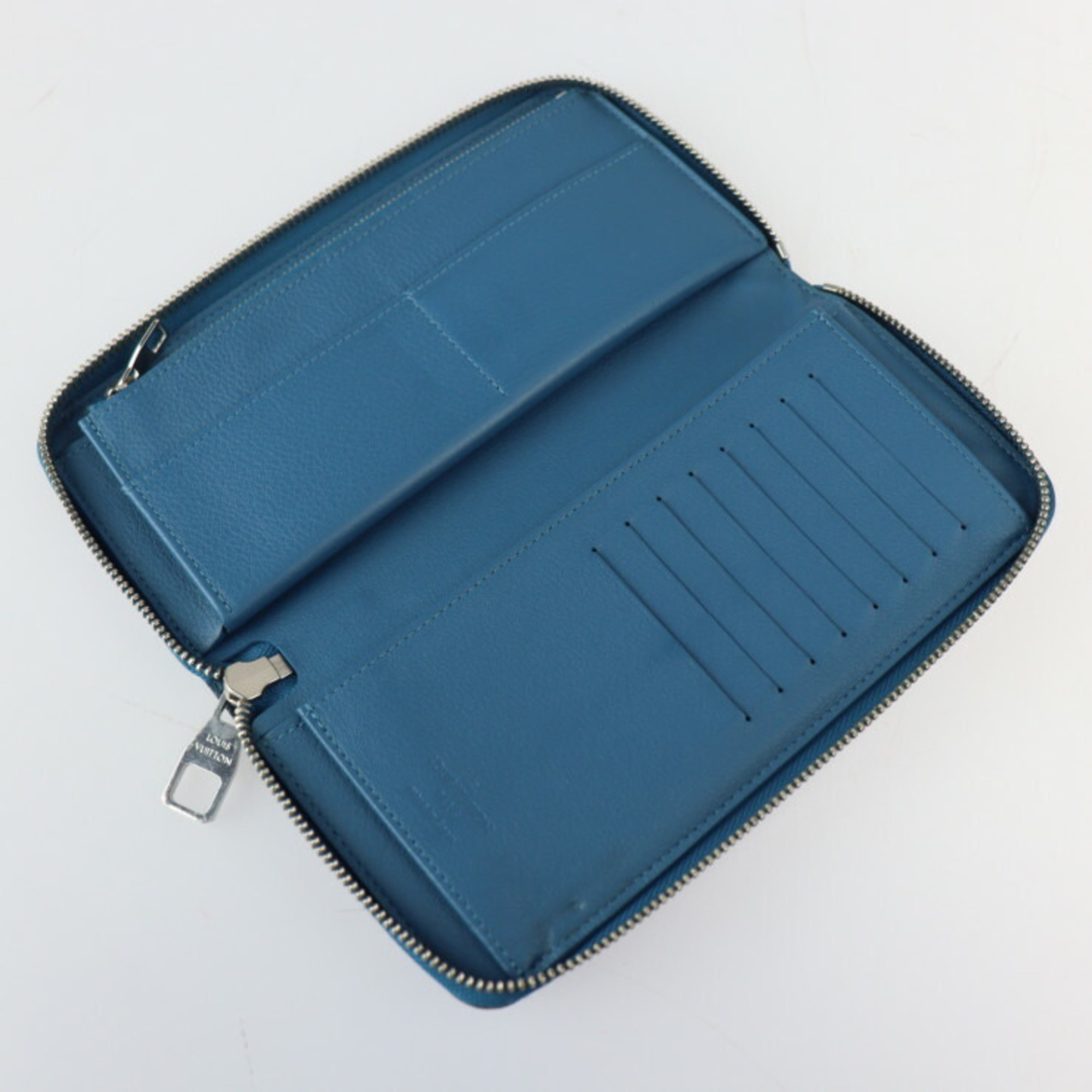 LOUIS VUITTON Louis Vuitton Zippy Wallet Vertical Long M58411 Taurillon Leather Blue Silver Hardware Round Zipper