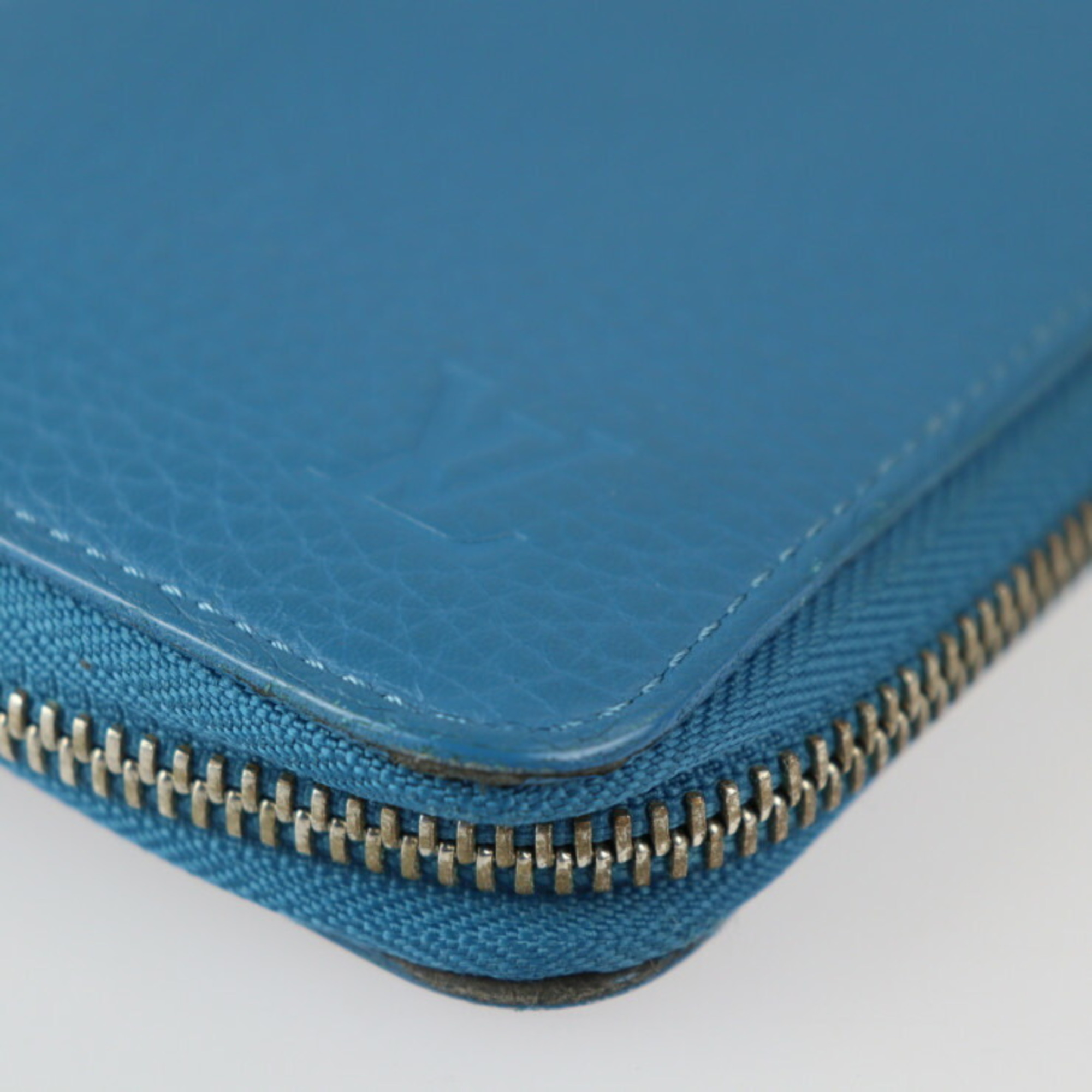 LOUIS VUITTON Louis Vuitton Zippy Wallet Vertical Long M58411 Taurillon Leather Blue Silver Hardware Round Zipper