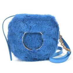 Salvatore Ferragamo Diagonal Shoulder Bag Gancini Fur/Leather Blue Ladies
