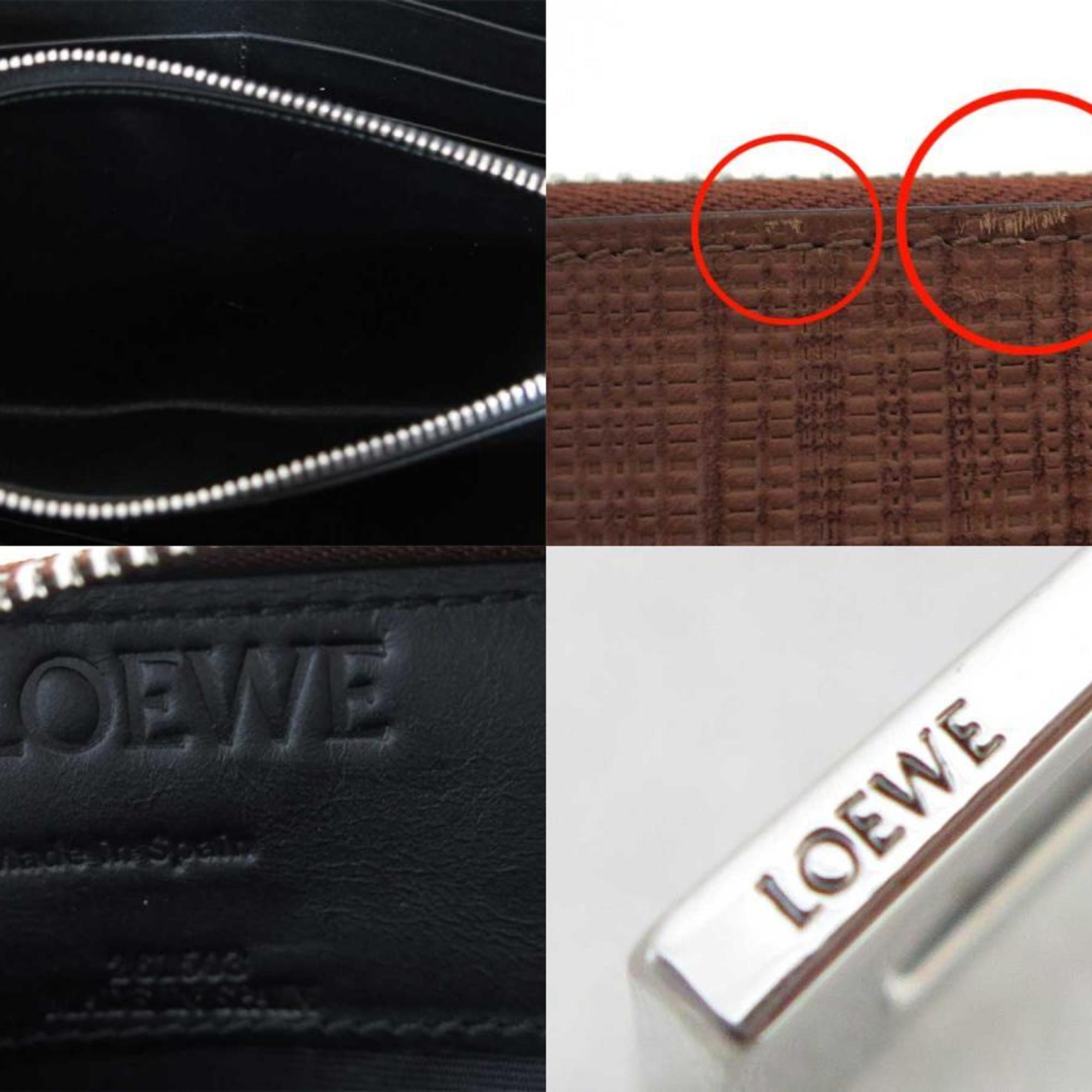 Loewe LOEWE Round Zipper Long Wallet Organizer Anagram Leather Brown Silver Unisex
