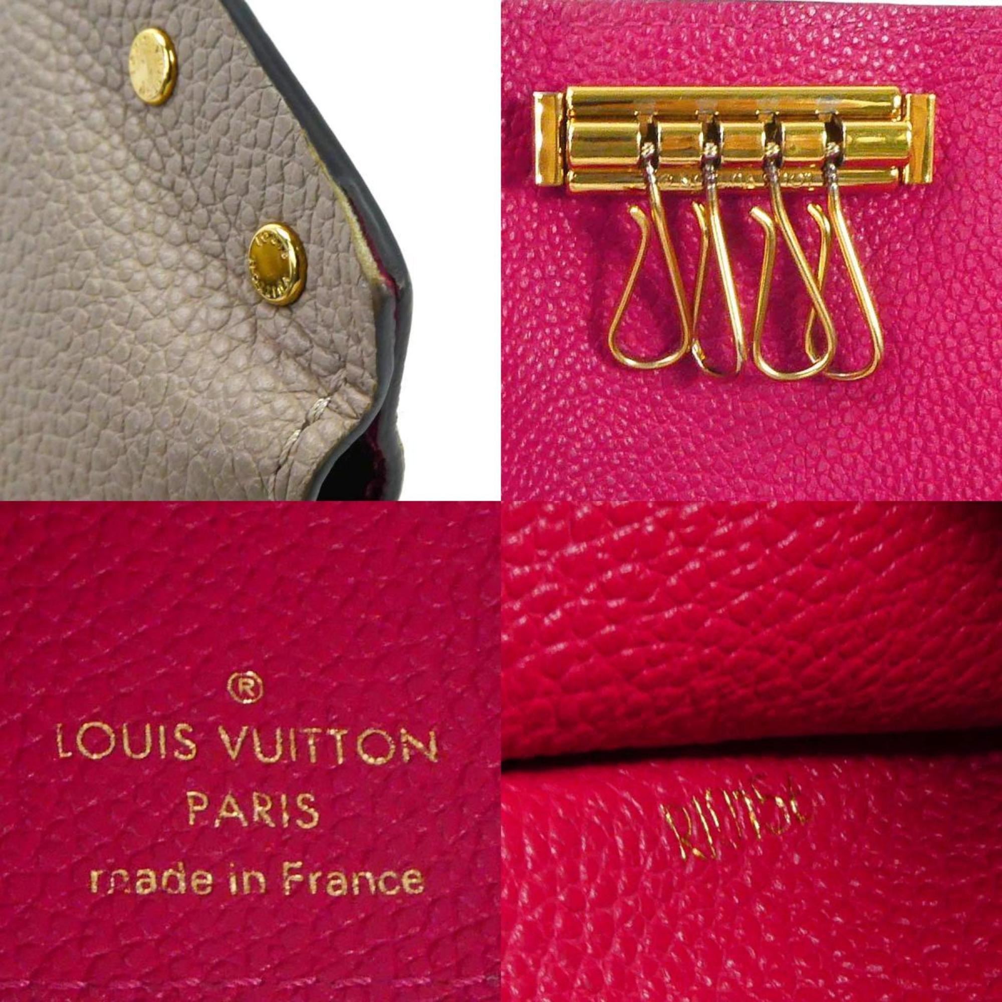 Louis Vuitton LOUIS VUITTON Key Case Multicle Berlingo Leather Beige x Framboise Unisex