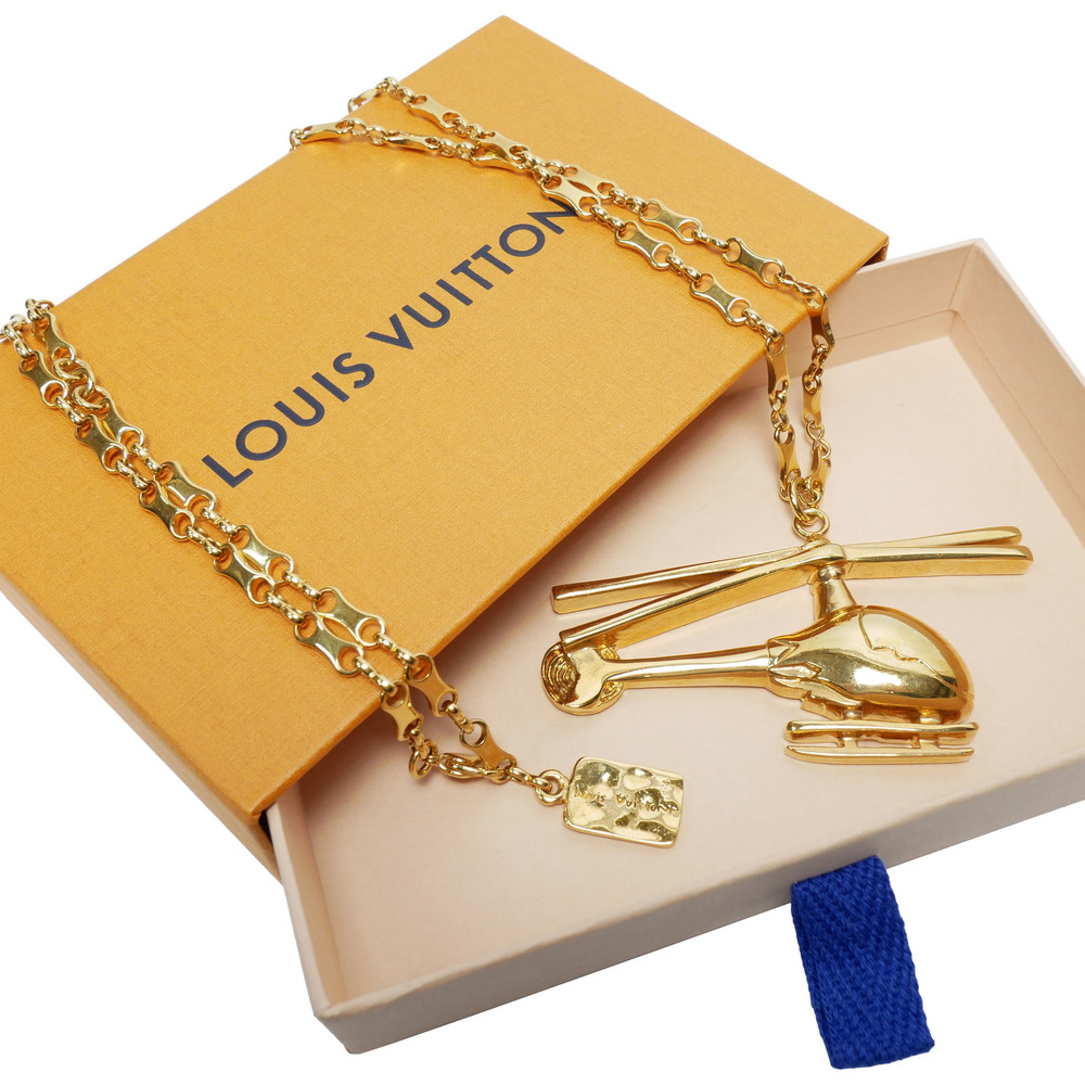 Louis Vuitton Necklace Pendant Long Chain Unisex Helicopter Motif Oversized  Metal Gold MP0329