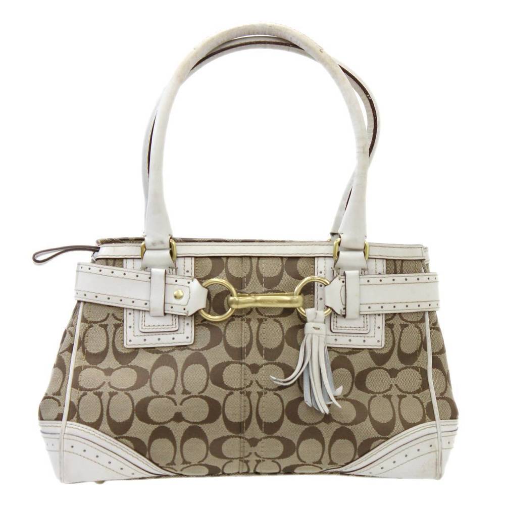 COACH coach medium carryall tote bag signature white x brown 10507