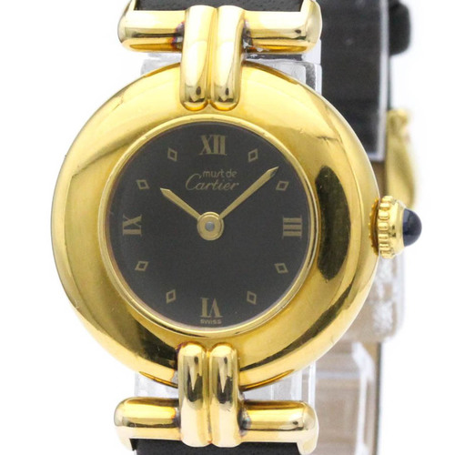 CARTIER Must Colisee Gold Plated Leather Quartz Ladies Watch 590002 BF554329