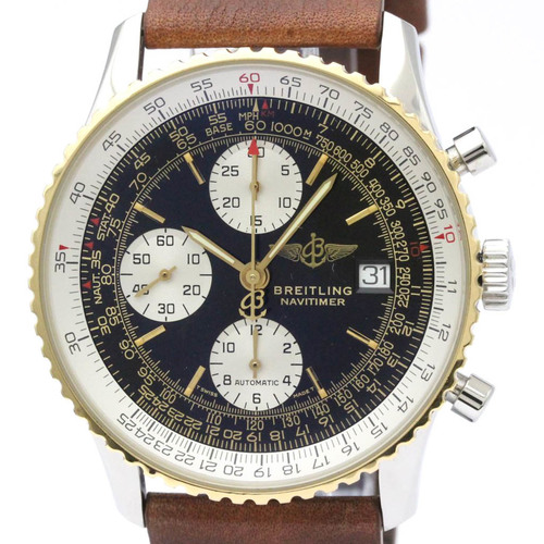 Polished BREITLING Old Navitimer 18K Gold Steel Automatic Watch D13022 BF553743