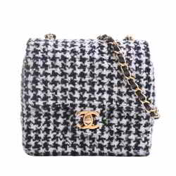 CHANEL Chanel Tweed Mini Flap Coco Mark Houndstooth Pattern Chain Shoulder Bag Black