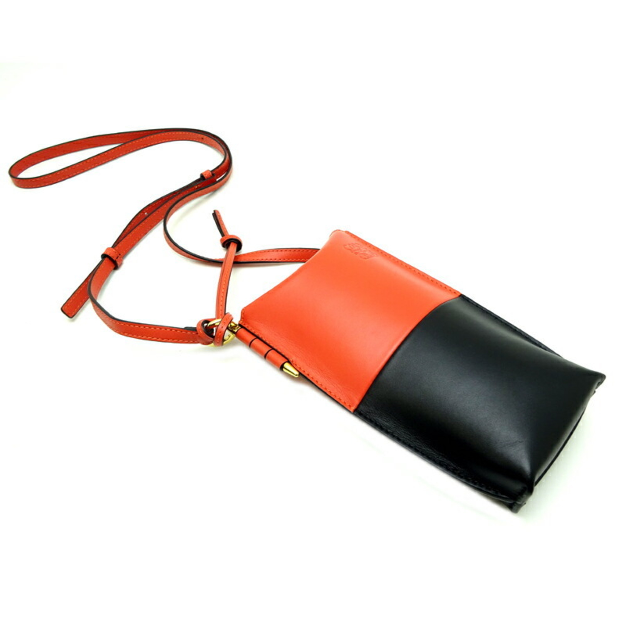 Loewe Gate Pocket Women's Shoulder Bag 113.54IZ42 Leather Orange x Black