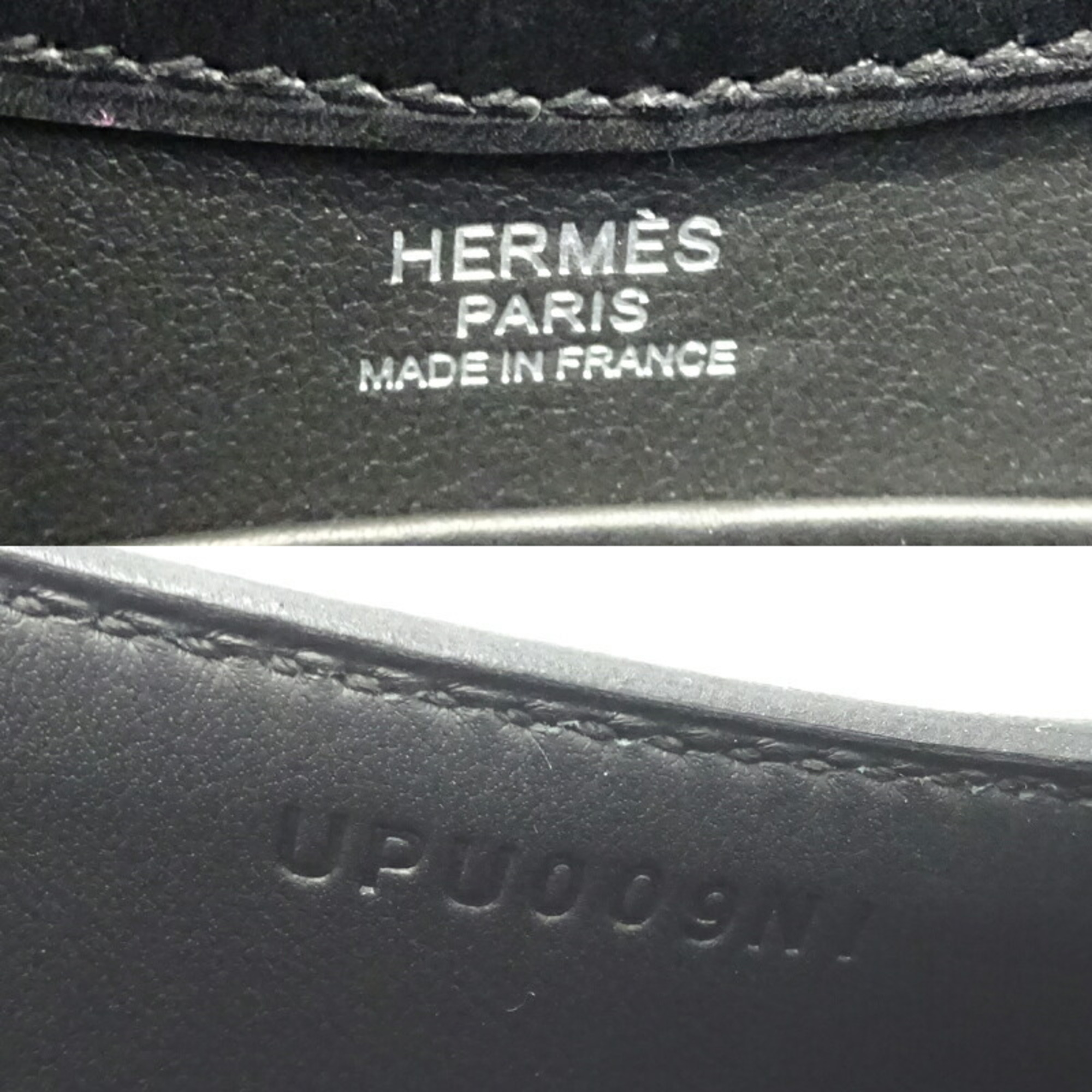 Hermes Attelage U Engraved Women's Shoulder Bag Evergrain Noir (Black) x Palladium (Silver) Metal Fittings
