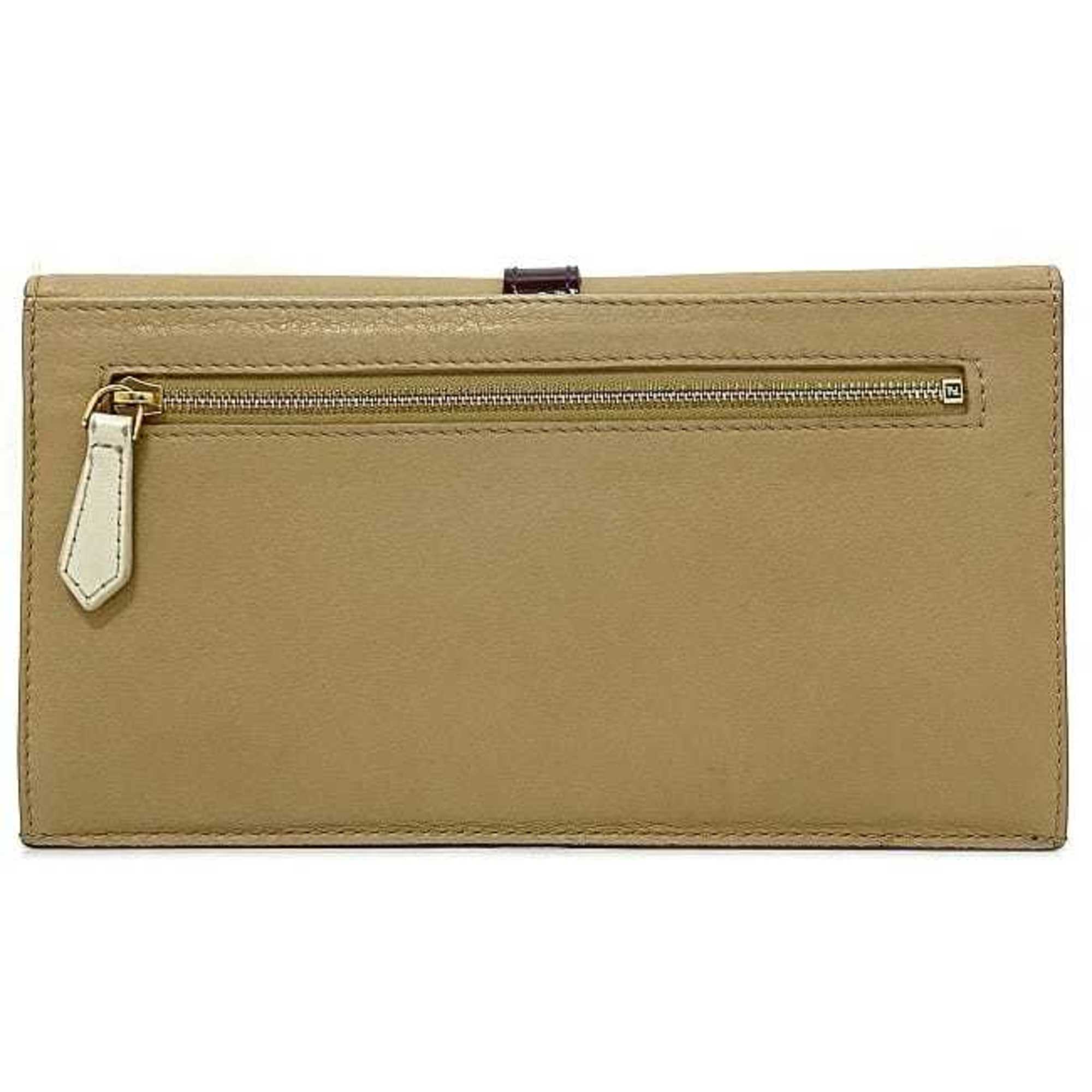 Fendi Bifold Long Wallet White Beige Wine Red Chameleon 8M0283 Patent Leather FENDI Flap Clutch Bag Belt Women's