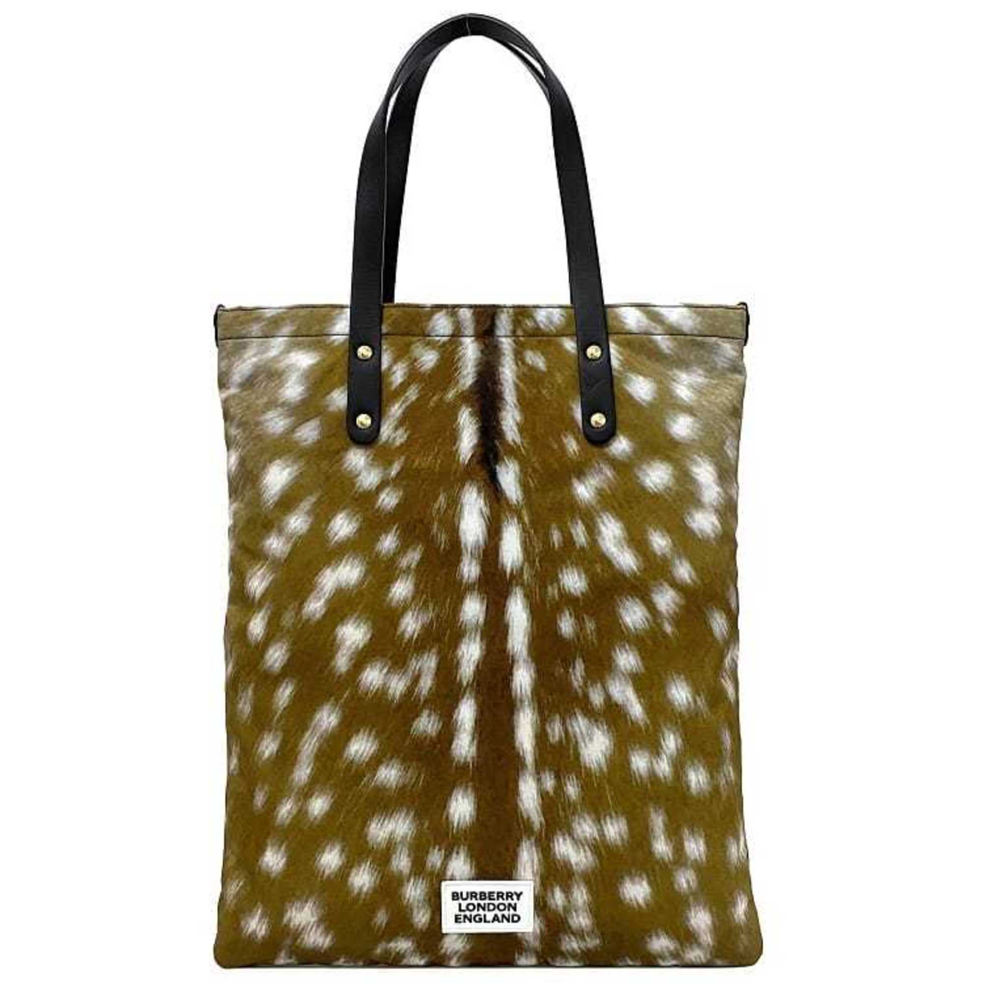 Burberry tote bag brown black animal print 8022363 nylon leather BURBERRY MD FLAT TOTE DEER PRINTED pattern ladies deer