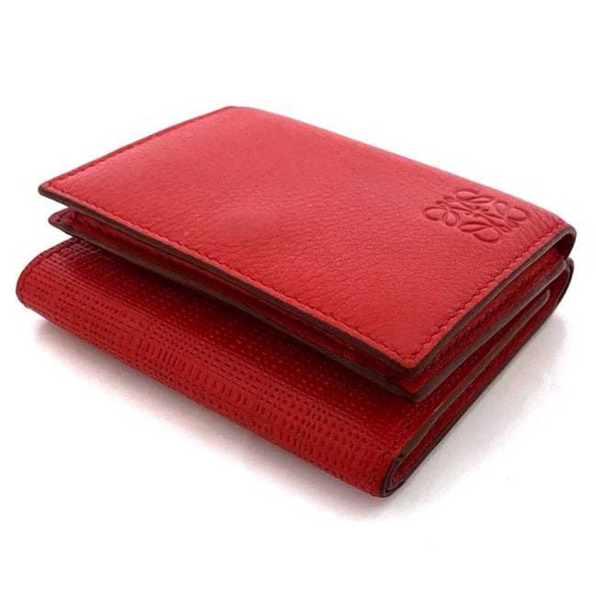 Loewe trifold wallet red linen anagram leather grain LOEWE