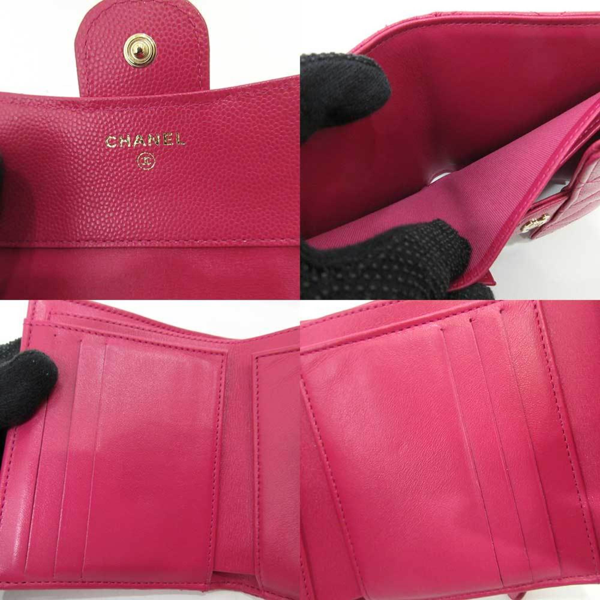 Chanel Wallet Classic Small Flap Pink Purple Champagne Gold Metal Fittings Mini Trifold Matelasse Women's Caviar Skin CHANEL