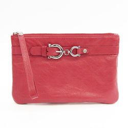 Salvatore Ferragamo AU-22 A096 Women's Leather Clutch Bag Pink Red