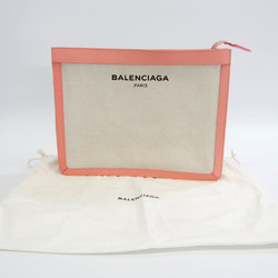 Balenciaga Classic 410119 Women's Canvas,Leather Clutch Bag Ivory,Salmon Pink