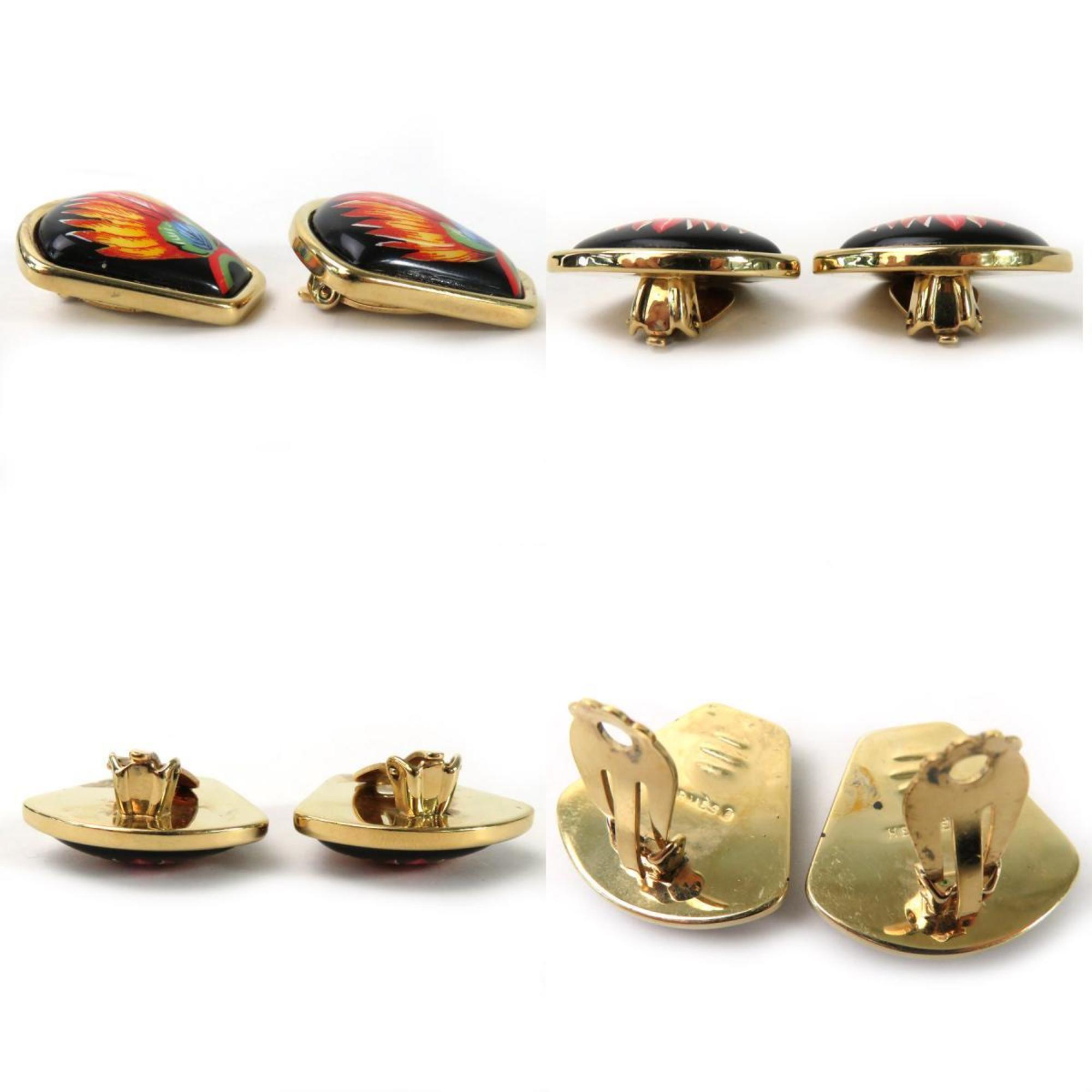 Hermes HERMES Earrings Cloisonne Metal/Enamel Gold/Black/Multicolor Women's