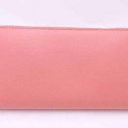 Balenciaga BALENCIAGA Round Zipper Long Wallet Logo Metal Salmon Pink Silver Women's