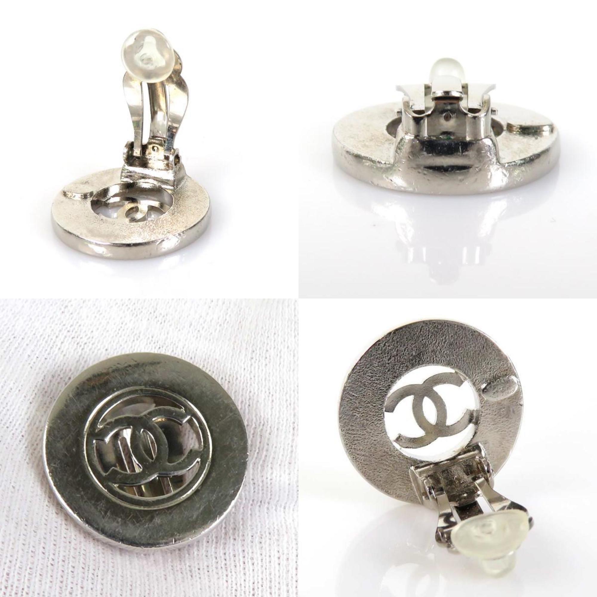 Chanel CHANEL earrings here mark metal silver ladies