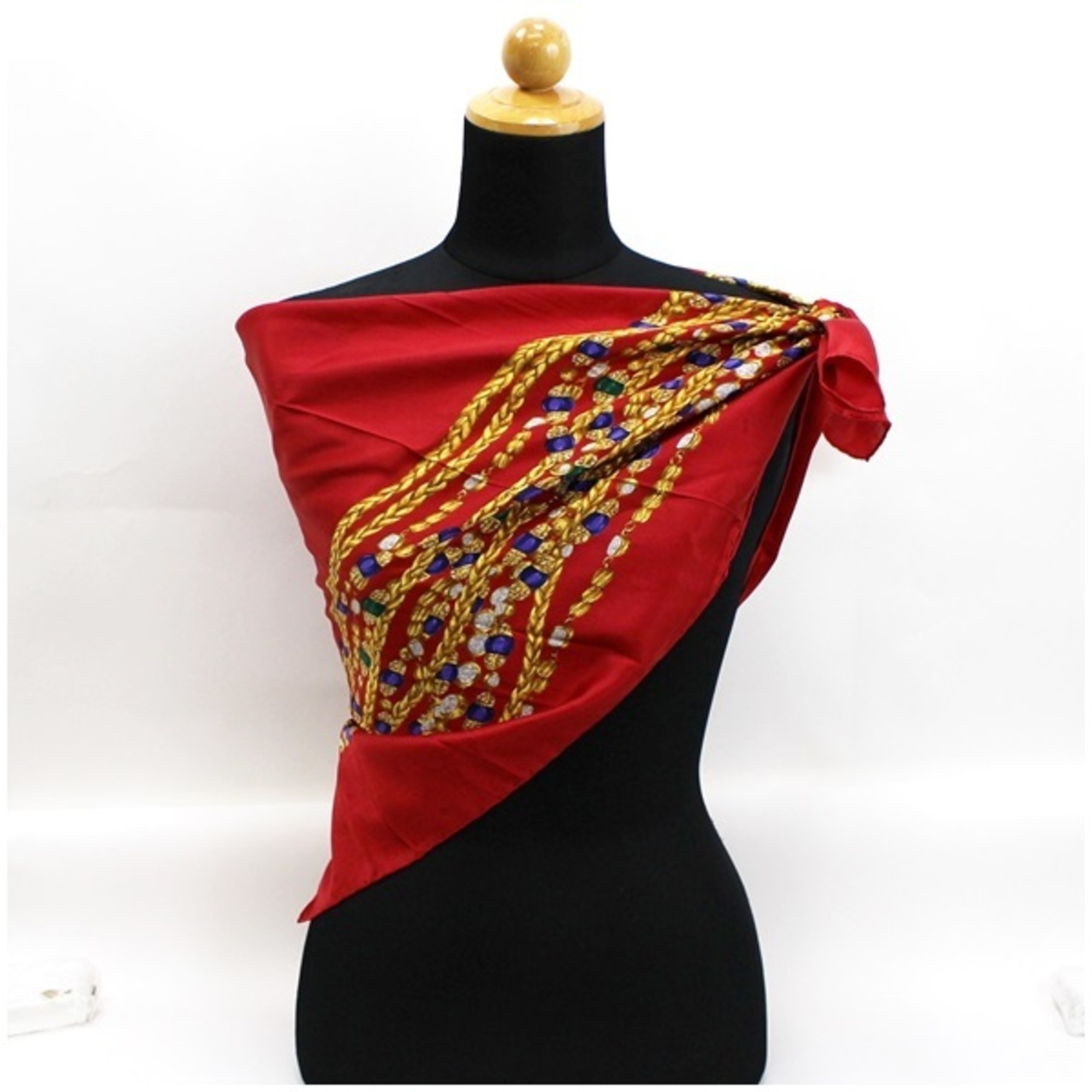 Chanel silk scarf muffler red pattern B rank CHANEL ladies