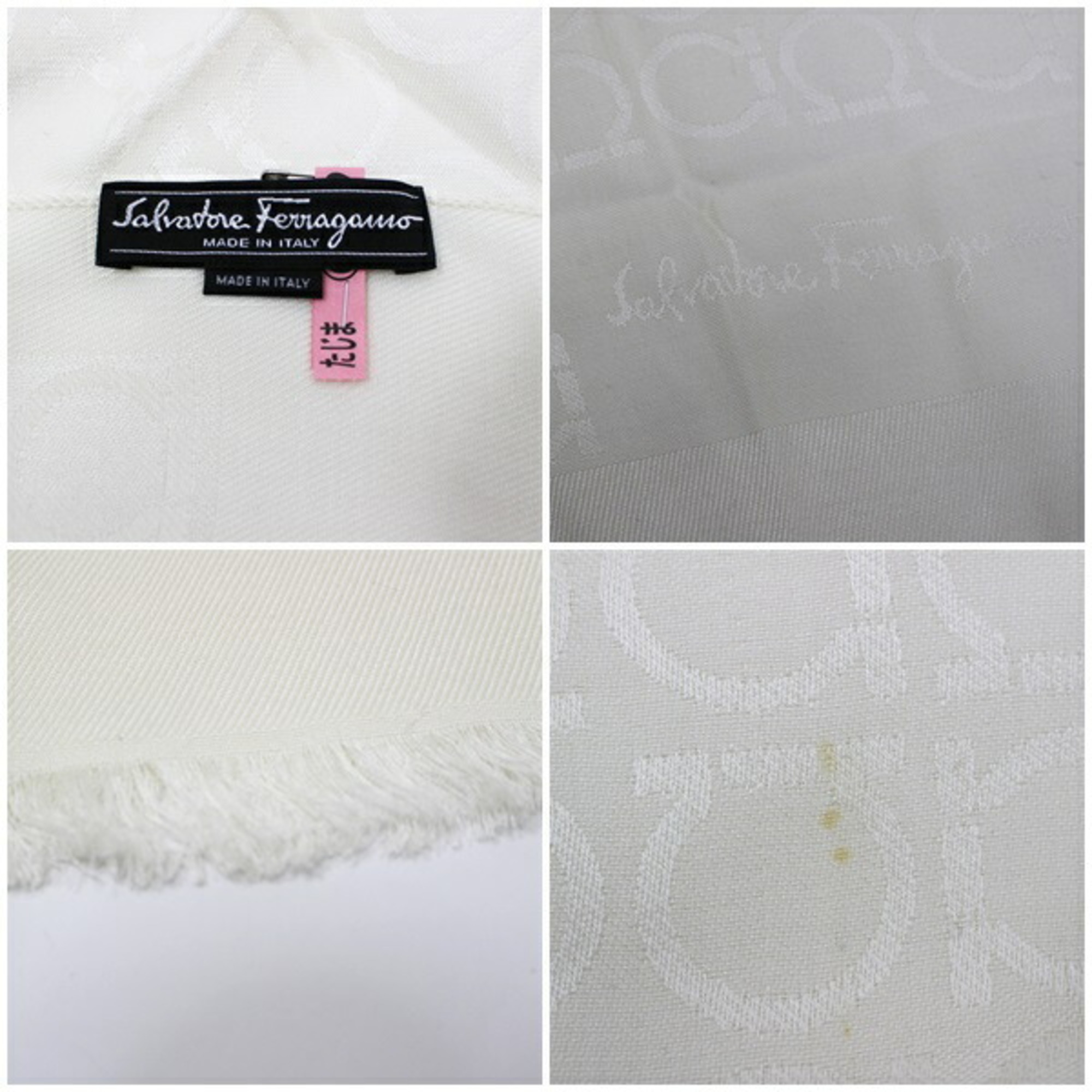 Salvatore Ferragamo silk x wool stole white Gancini pattern AB rank SALVATORE FERRAGAMO ladies